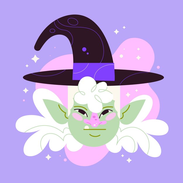 Hand drawn cartoon witch face illustration