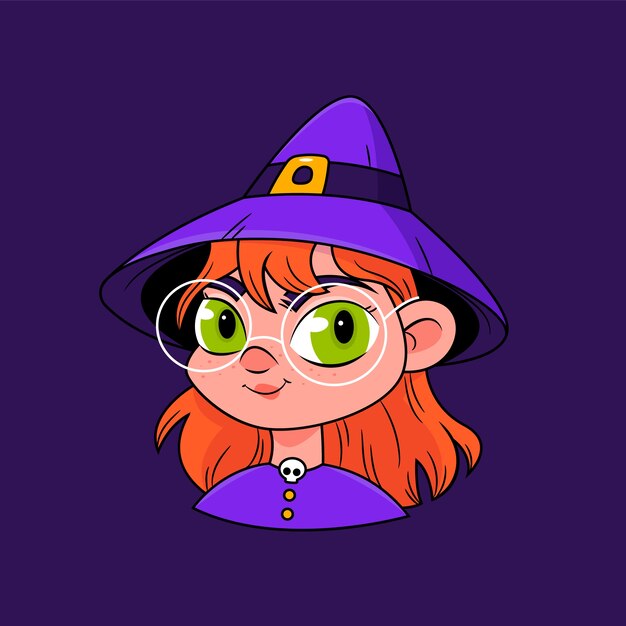 Hand drawn cartoon witch face illustration