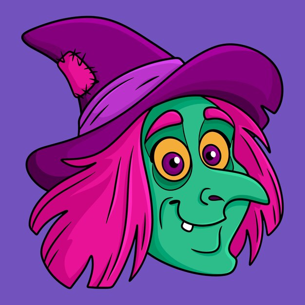 Hand drawn cartoon witch face illustration