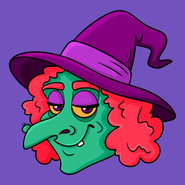 Hand drawn cartoon witch face illustration