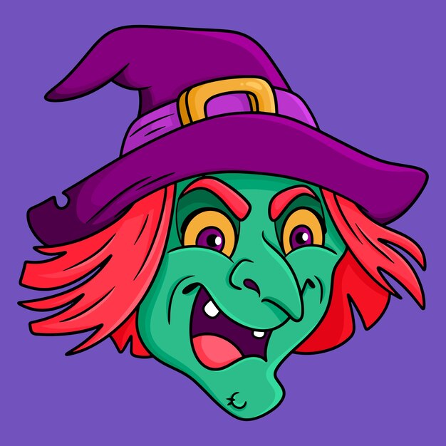 Hand drawn cartoon witch face illustration