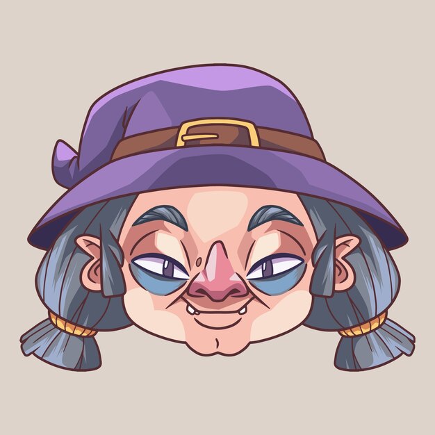 Hand drawn cartoon witch face illustration