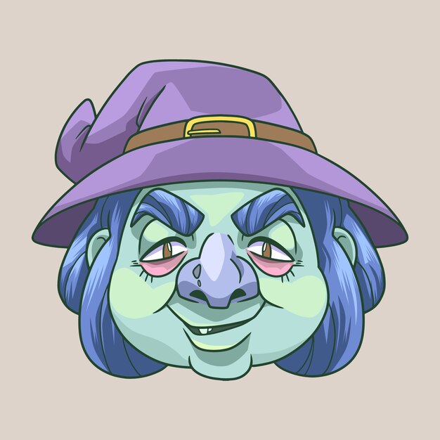 Hand drawn cartoon witch face illustration