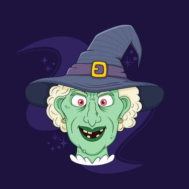 Hand drawn cartoon witch face illustration