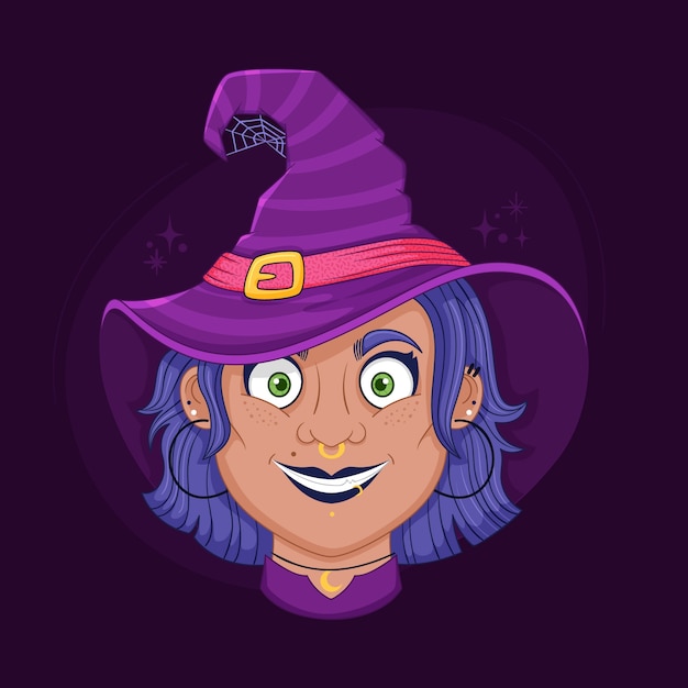 Hand drawn cartoon witch face illustration