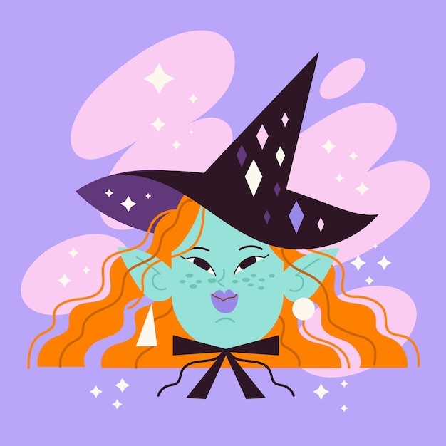 Free Vector hand drawn cartoon witch face illustration