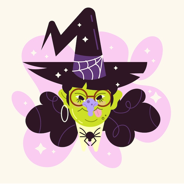 Hand drawn cartoon witch face illustration