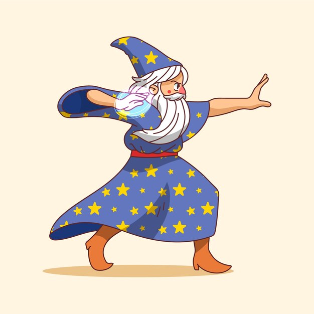 Hand drawn cartoon  wizard illustration