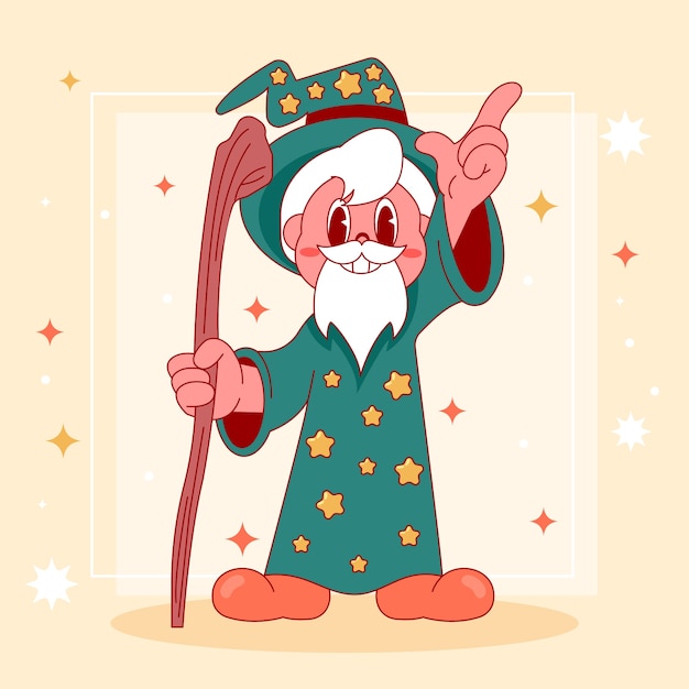 Hand drawn cartoon wizard illustration