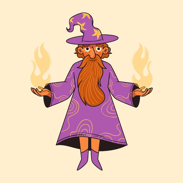 Free Vector hand drawn cartoon wizard illustration