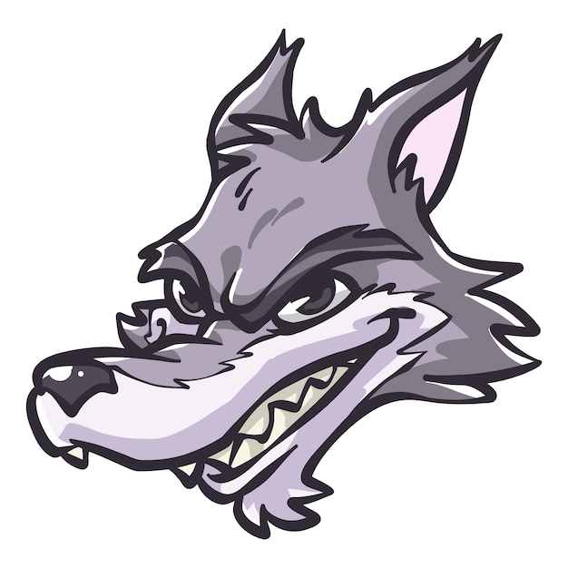 Hand drawn cartoon wolf face illustration