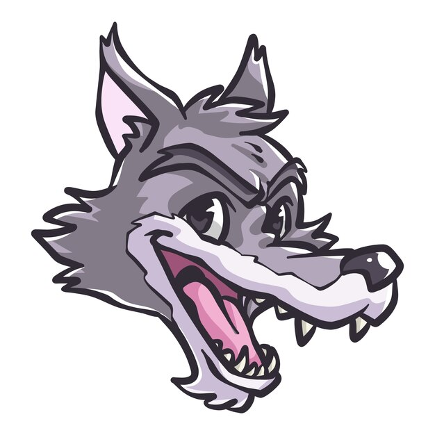 Hand drawn cartoon wolf face illustration