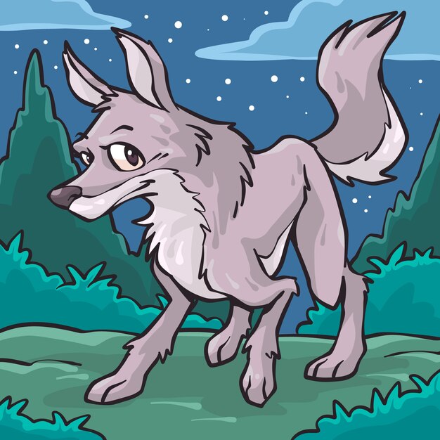 Hand drawn cartoon wolf illustration