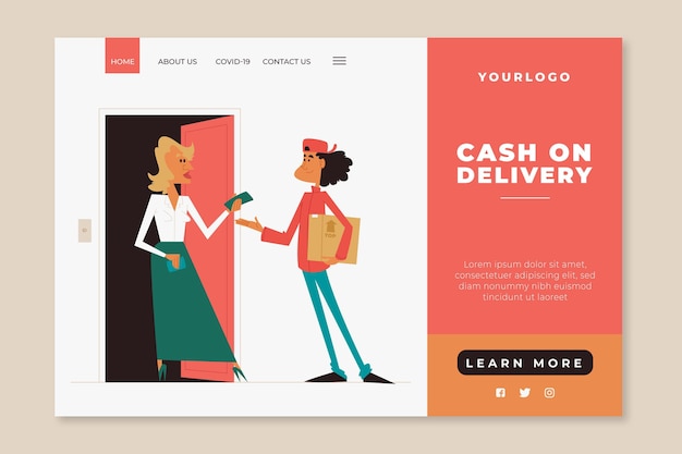 Hand drawn cash on delivery landing page template