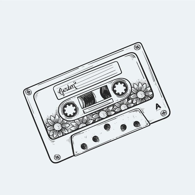 Free Vector hand drawn cassette tape outline illustration