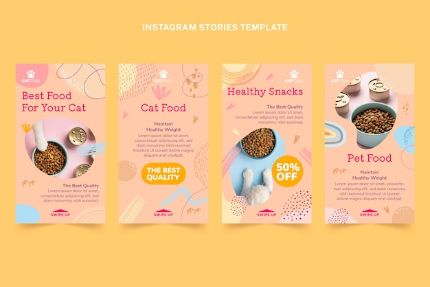 Free Vector hand drawn cat food instagram stories