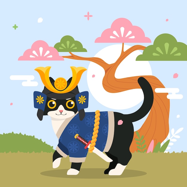 Free Vector hand drawn cat in japan illustration