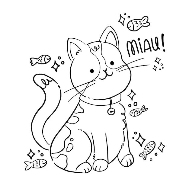 Hand drawn cat outline illustration