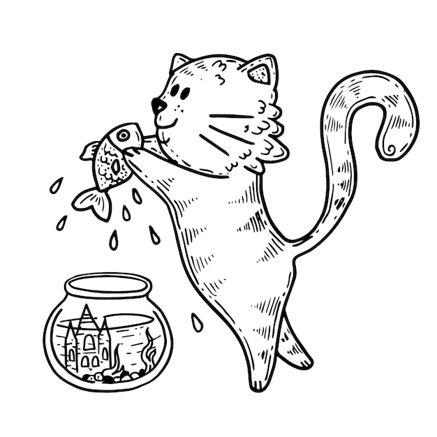 Hand drawn cat outline illustration