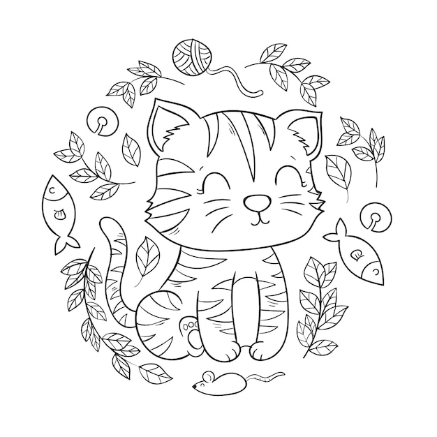 Hand drawn cat outline illustration