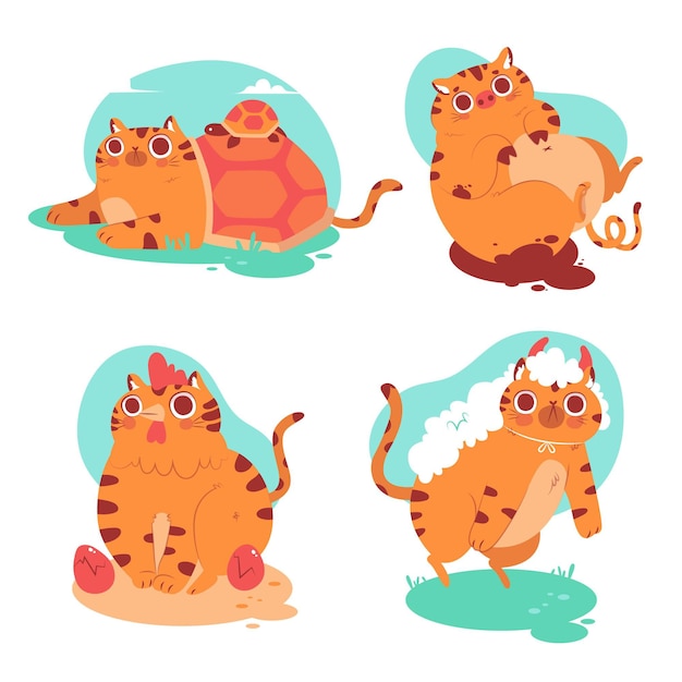 Free Vector hand drawn cat pet stickers collection