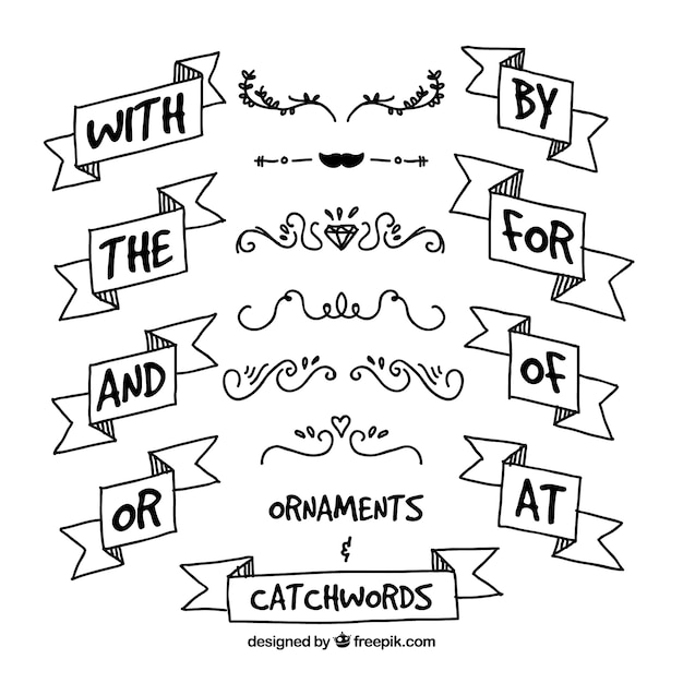 Free Vector hand drawn catchwords with ribbons and ornaments