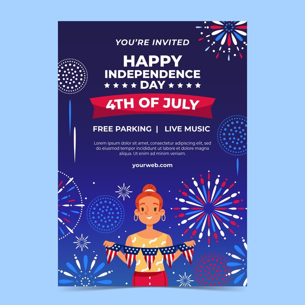 Hand drawn celebrate 4th of july invitation template