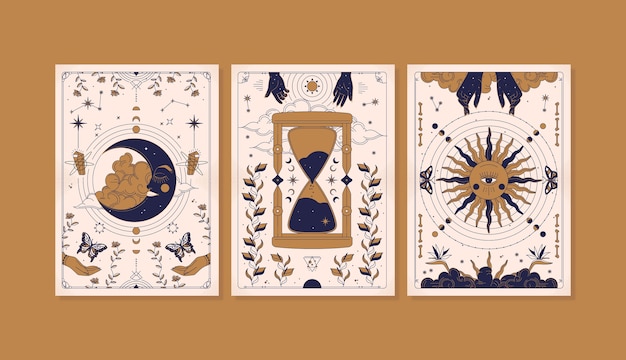 Hand drawn celestial card set