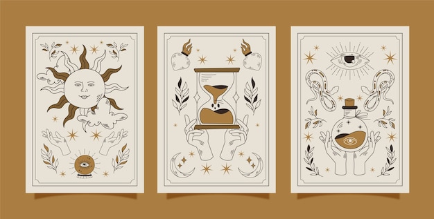 Hand drawn celestial  cards illustration