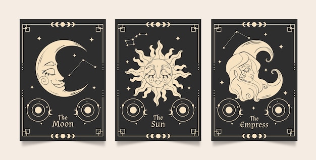 Hand drawn celestial  cards illustration