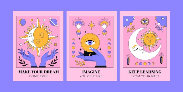 Free Vector hand drawn celestial cards set