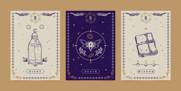 Hand drawn celestial cards set