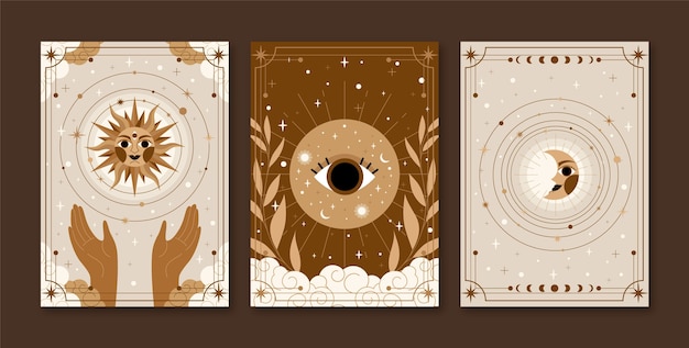 Free Vector hand drawn celestial cards set