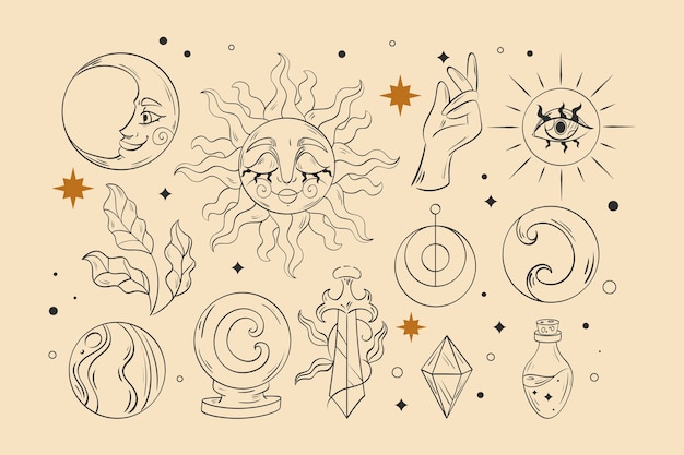 Hand drawn celestial element set