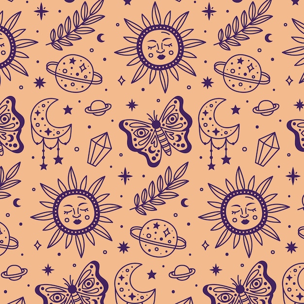 Free Vector hand drawn celestial pattern design