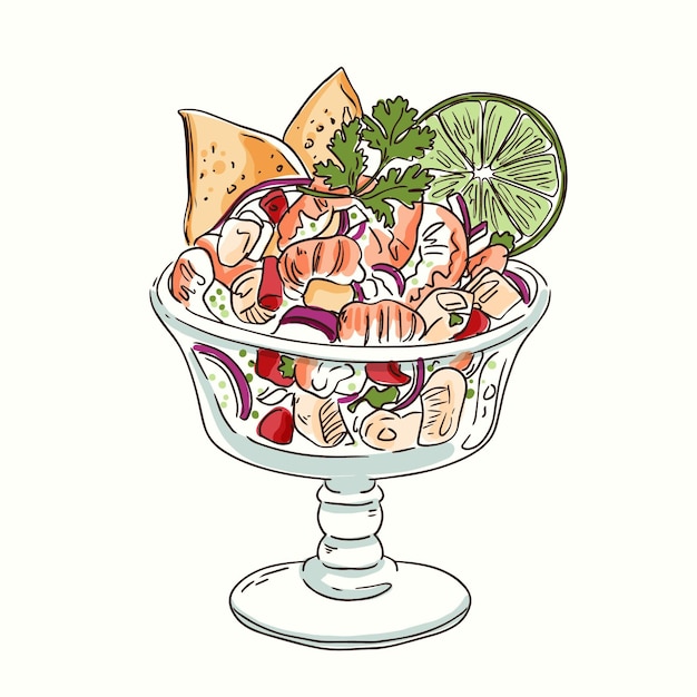 Hand drawn ceviche illustration