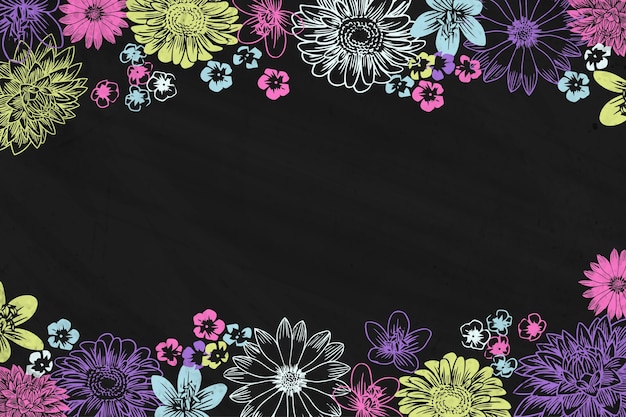 Hand drawn chalk flowers and blackboard background