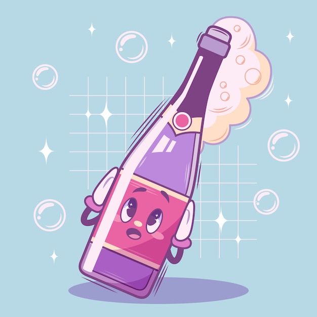 Free vector hand drawn champagne  cartoon illustration