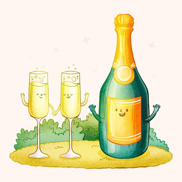 Free Vector hand drawn champagne cartoon illustration