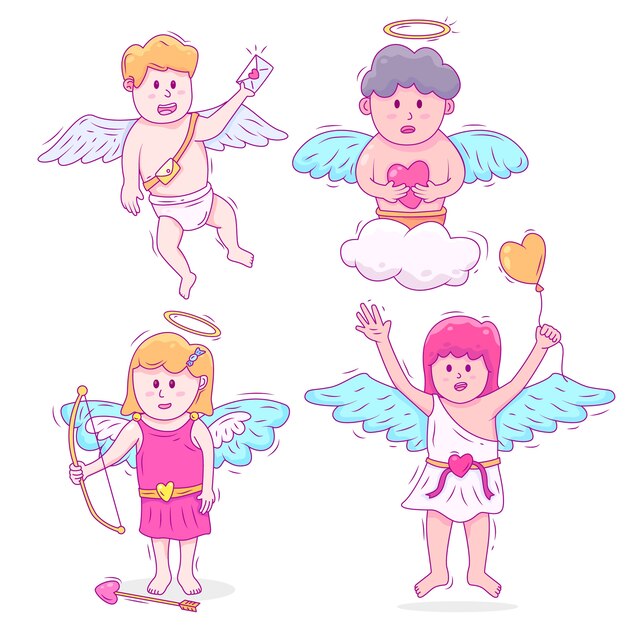 Hand drawn character collection with cupid