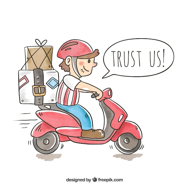 Free Vector hand drawn character delivering on scooter