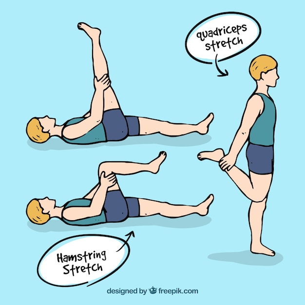 Free Vector hand-drawn character in three different physiotherapy exercises