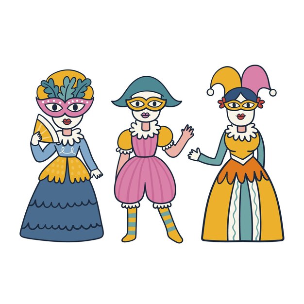 Free Vector hand drawn characters wearing italian carnival costumes