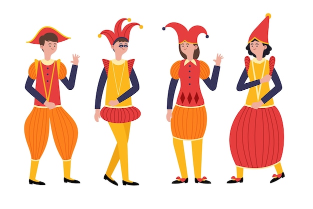 Free Vector hand drawn characters wearing italian carnival costumes