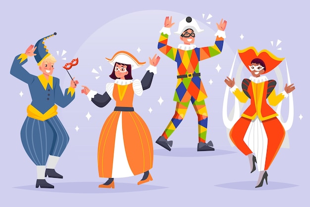 Free vector hand drawn characters wearing italian carnival costumes