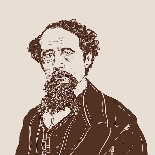 Hand drawn  charles dickens illustration