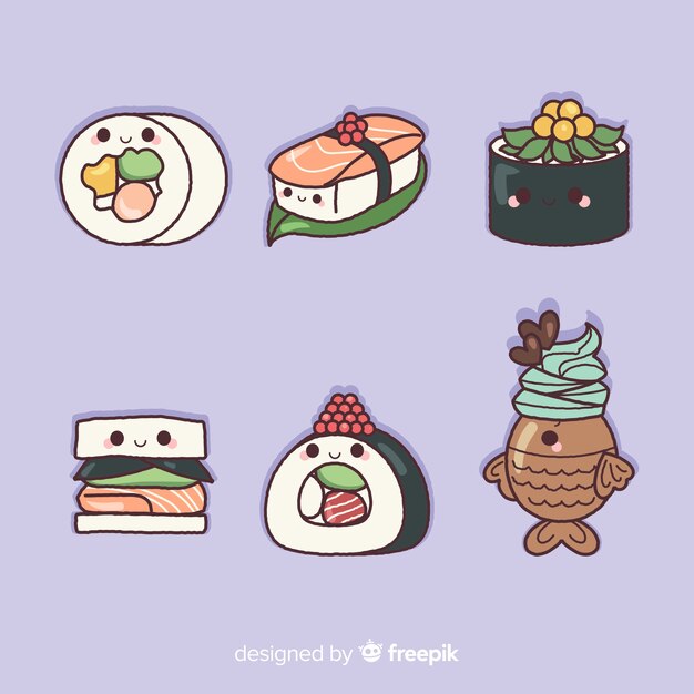 Hand drawn charming sushi collection