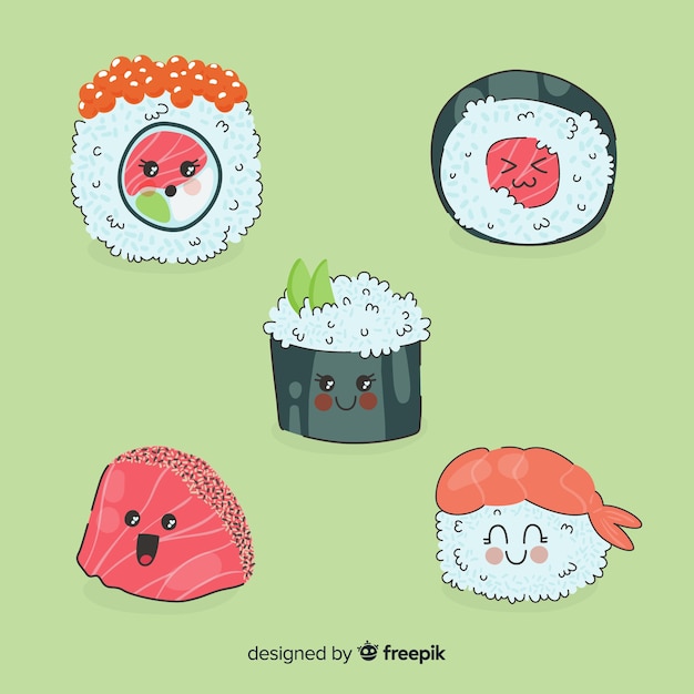 Free Vector hand drawn charming sushi collection