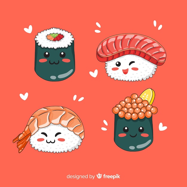 Hand drawn charming sushi collection