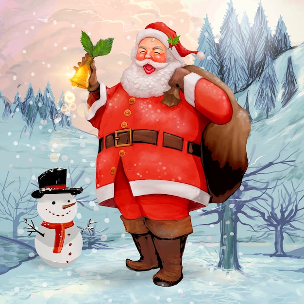 Free Vector hand drawn cheerful santa claus carrying a presents sack